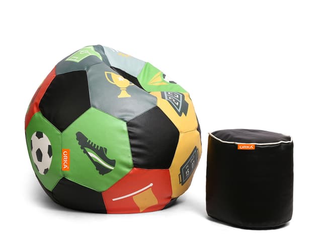 Orka Digital Printed XXXL Foorball With Mathching Footstool Filled Bean Bag With Beans (FB52 Multicolor)