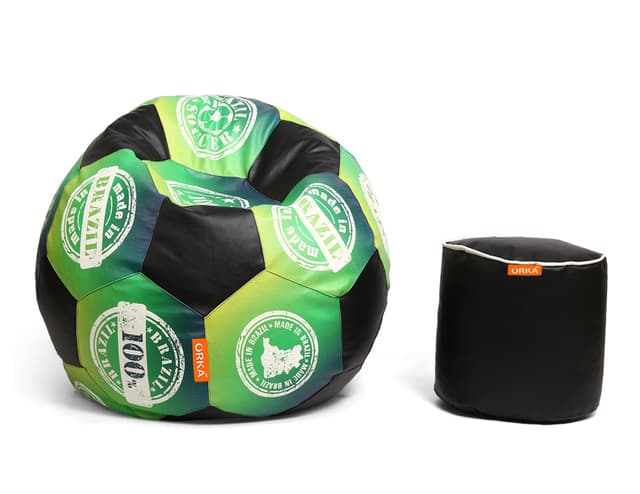 Orka Digital Printed XXXL Foorball With Mathching Footstool Filled Bean Bag With Beans (FB54 Multicolor)