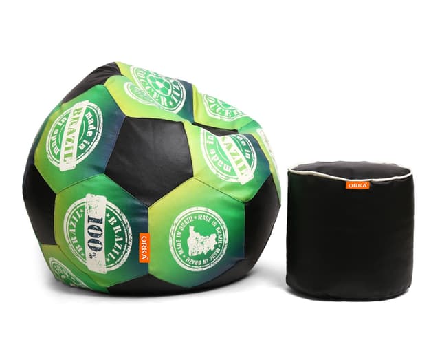 Orka Digital Printed XXXL Foorball With Mathching Footstool Filled Bean Bag With Beans (FB54 Multicolor)