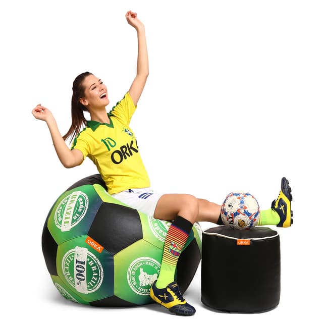 Orka Digital Printed XXXL Foorball With Mathching Footstool Filled Bean Bag With Beans (FB54 Multicolor)