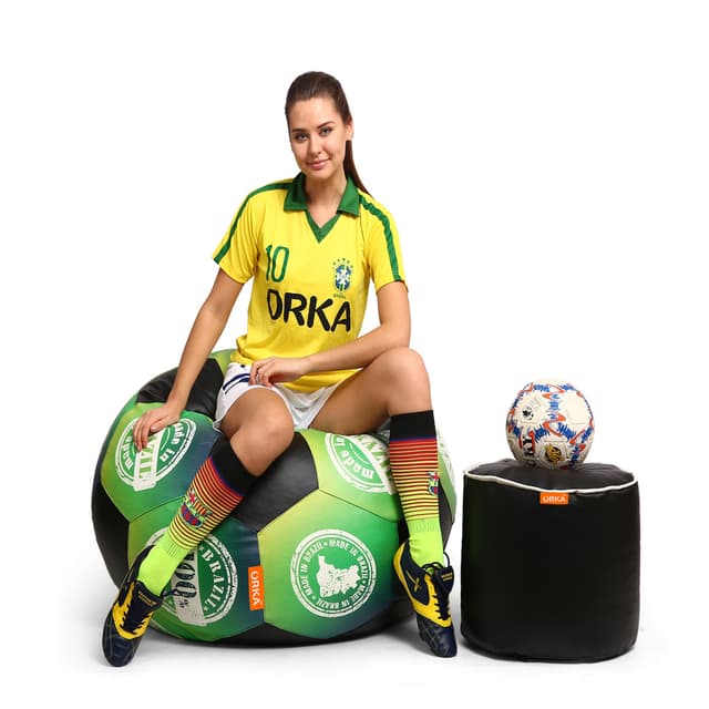 Orka Digital Printed XXXL Foorball With Mathching Footstool Filled Bean Bag With Beans (FB54 Multicolor)