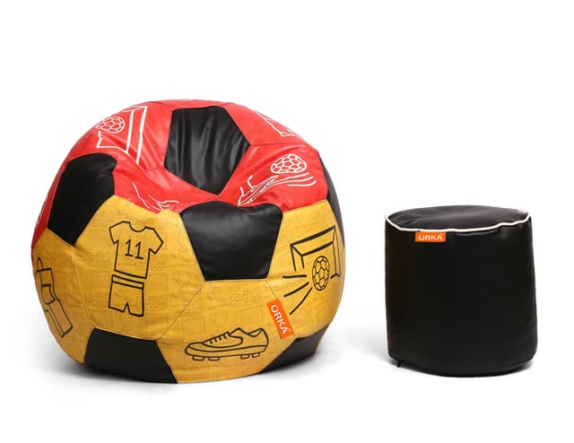 Orka Digital Printed XXL Foorball With Mathching Footstool Filled Bean Bag With Beans (FB55 Multicolor)