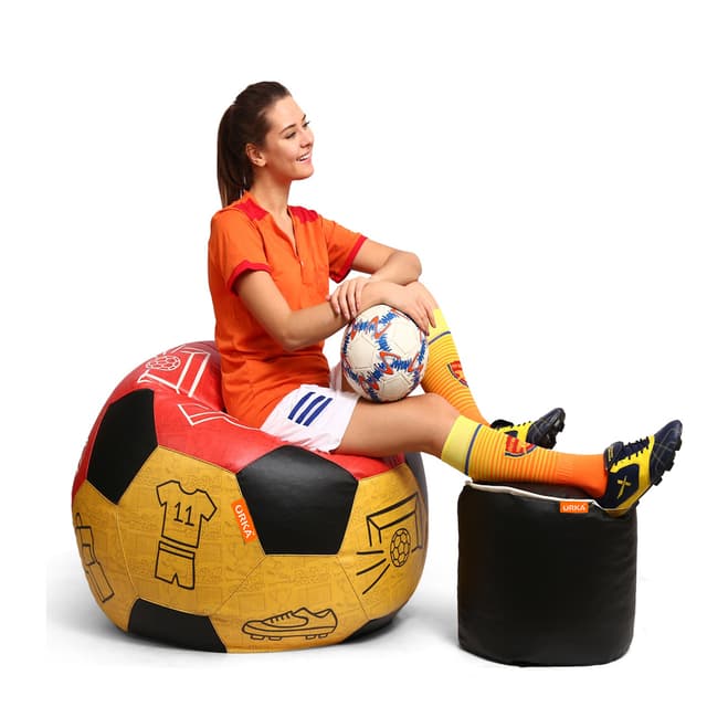Orka Digital Printed XXL Foorball With Mathching Footstool Filled Bean Bag With Beans (FB55 Multicolor)