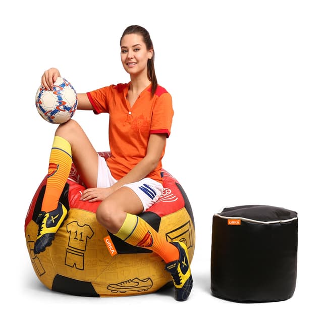 Orka Digital Printed XXL Foorball With Mathching Footstool Filled Bean Bag With Beans (FB55 Multicolor)