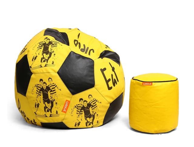 Orka Digital Printed XXXL Foorball With Mathching Footstool Filled Bean Bag With Beans (FB58 Yellow,Black)