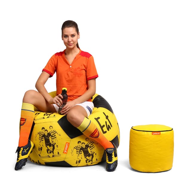 Orka Digital Printed XXXL Foorball With Mathching Footstool Filled Bean Bag With Beans (FB58 Yellow,Black)