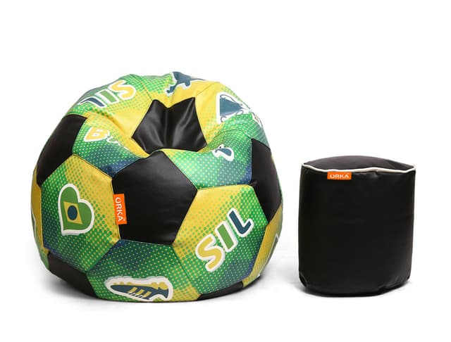Orka Digital Printed XXXL Foorball With Mathching Footstool Filled Bean Bag With Beans (FB63 Multicolor)