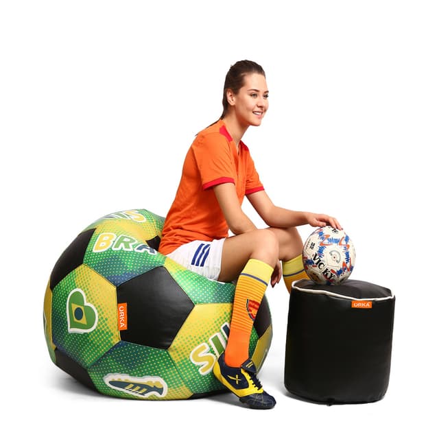 Orka Digital Printed XXXL Foorball With Mathching Footstool Filled Bean Bag With Beans (FB63 Multicolor)
