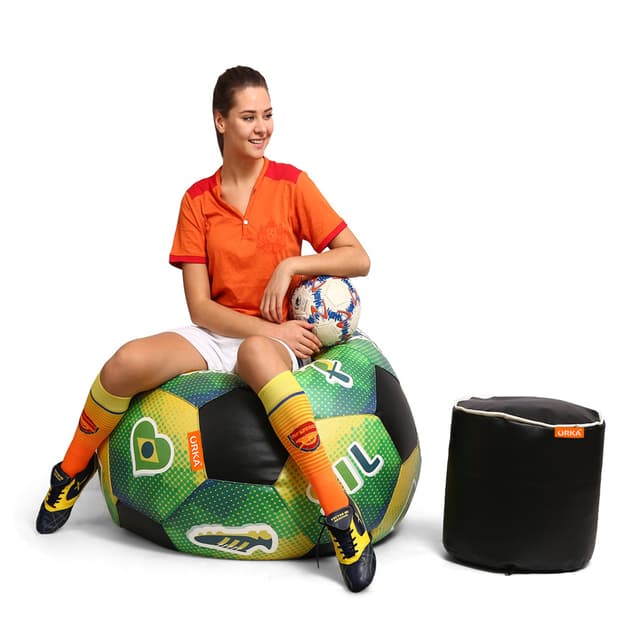 Orka Digital Printed XXXL Foorball With Mathching Footstool Filled Bean Bag With Beans (FB63 Multicolor)