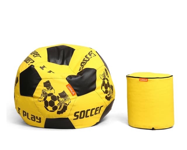 Orka Digital Printed XXL Foorball With Mathching Footstool Filled Bean Bag With Beans (FB69 Yellow,Black)