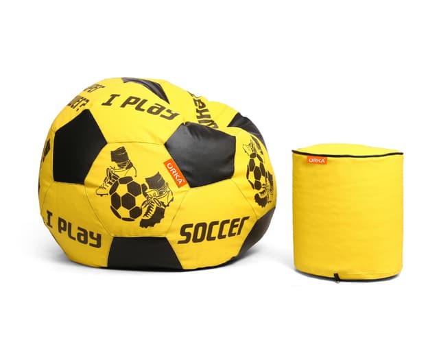 Orka Digital Printed XXL Foorball With Mathching Footstool Filled Bean Bag With Beans (FB69 Yellow,Black)