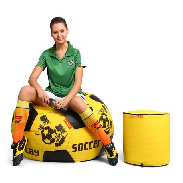 Orka Digital Printed XXL Foorball With Mathching Footstool Filled Bean Bag With Beans (FB69 Yellow,Black)