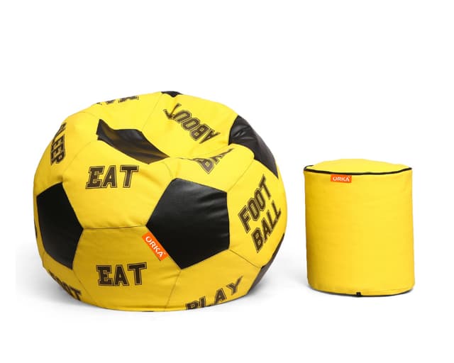 Orka Digital Printed XXXL Foorball With Mathching Footstool Filled Bean Bag With Beans (FB72 Yellow,Black)