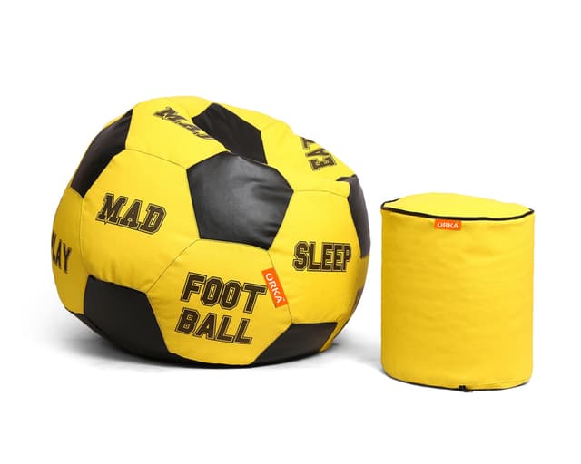 Orka Digital Printed XXXL Foorball With Mathching Footstool Filled Bean Bag With Beans (FB72 Yellow,Black)