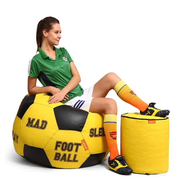 Orka Digital Printed XXXL Foorball With Mathching Footstool Filled Bean Bag With Beans (FB72 Yellow,Black)