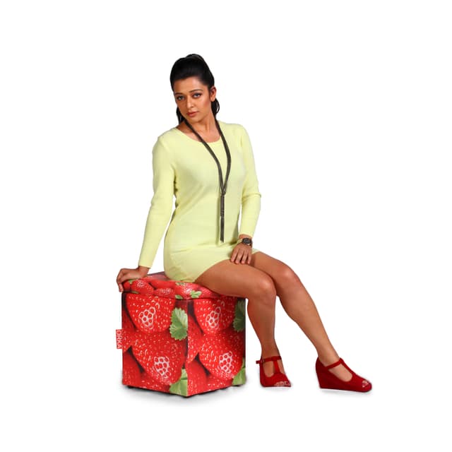 Primrose Digital Printed  Storage Ottoman - Strawberry