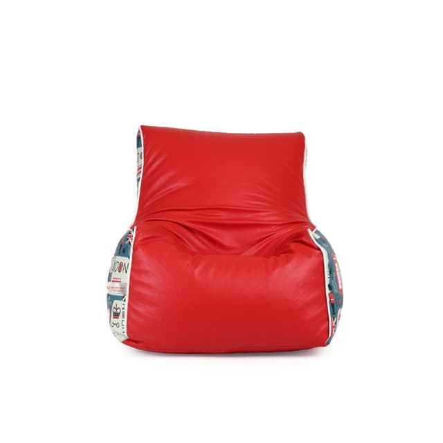 Orka  Digital Printed Arm Chair Bean Bag Filled With Beans - London, Red
