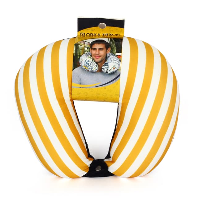 Orka Digital Printed Spandex Stretchable Fabric Microbeads U Neck Pillow (D2, Pack of 1)