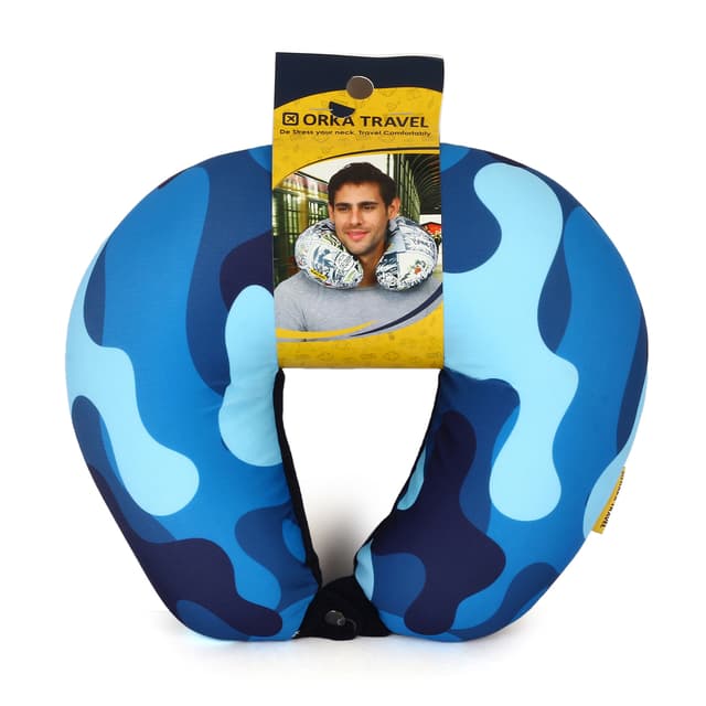 Orka Digital Printed Spandex Stretchable Fabric Microbeads U Neck Pillow (D3, Pack of 1)