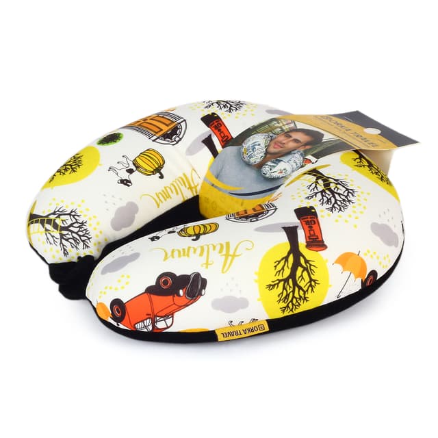 Orka Digital Printed Spandex Stretchable Fabric Microbeads U Neck Pillow (D5, Pack of 1)
