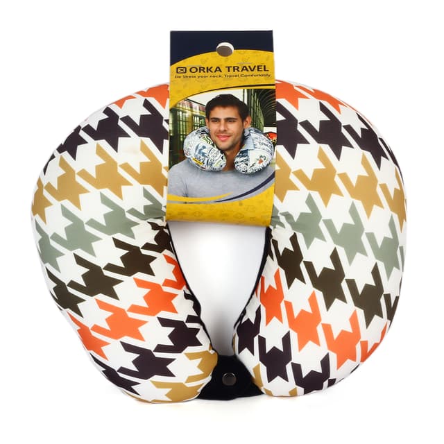 Orka Digital Printed Spandex Stretchable Fabric Microbeads U Neck Pillow (D7, Pack of 1)