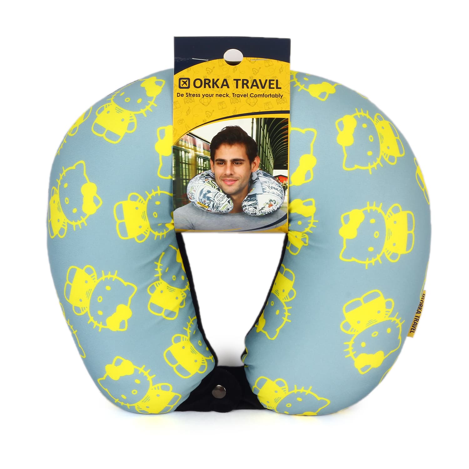 Orka Digital Printed Spandex Stretchable Fabric Microbeads U Neck Pillow (D9, Pack of 1) view 2