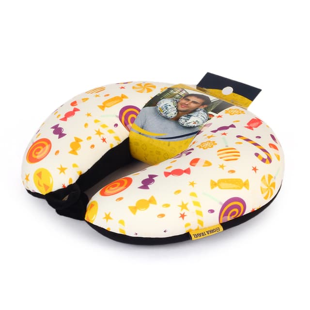 Orka Digital Printed Spandex Stretchable Fabric Microbeads U Neck Pillow (D10, Pack of 1)