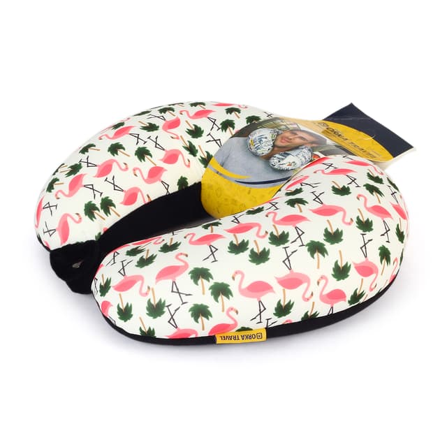 Orka Digital Printed Spandex Stretchable Fabric Microbeads U Neck Pillow (D11, Pack of 1)