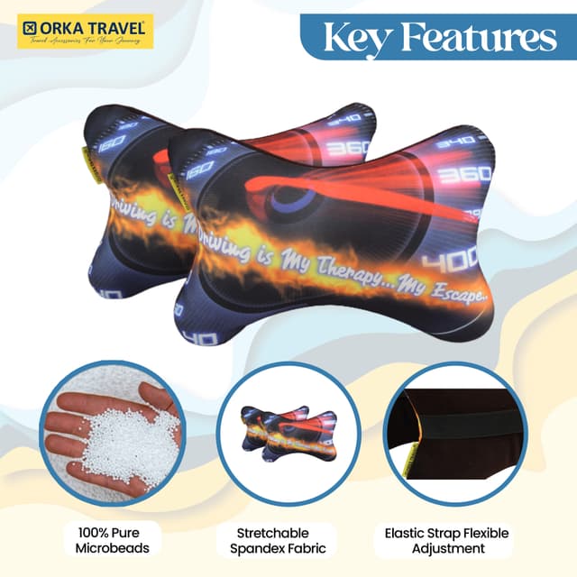 Orka Travel Digital Printed Microbeads Car Neck Pack of 2