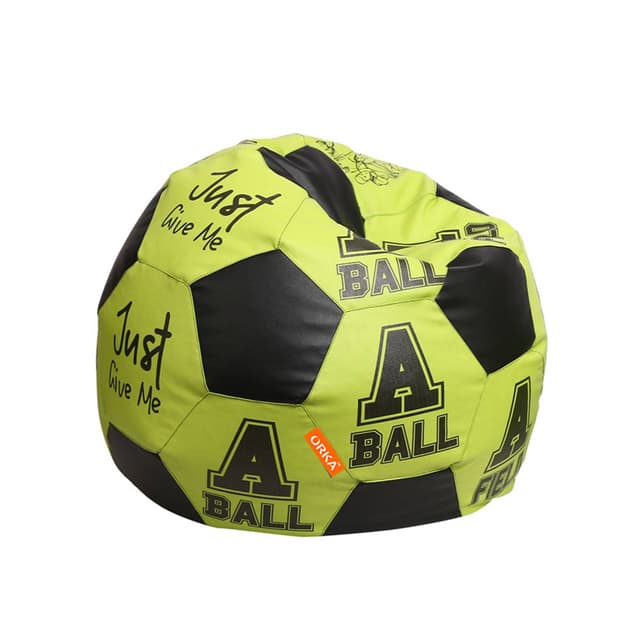 Orka Digital Printed Kids Foorball With Mathching Footstool Filled Bean Bag With Beans (FB07 Yellow,Black)