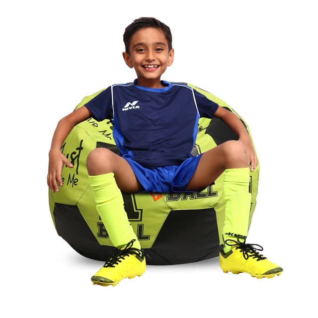 Orka Digital Printed Kids Foorball With Mathching Footstool Filled Bean Bag With Beans (FB07 Yellow,Black)