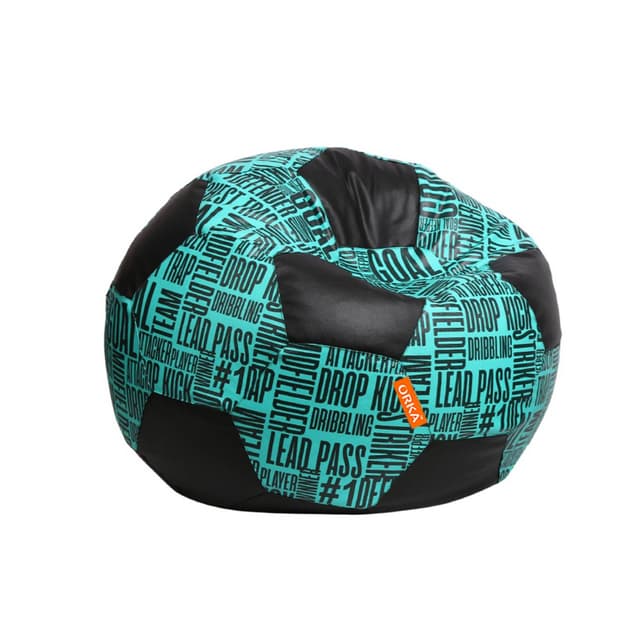 Orka Digital Printed Kids Foorball With Mathching Footstool Filled Bean Bag With Beans (FB09 Teal,Black)