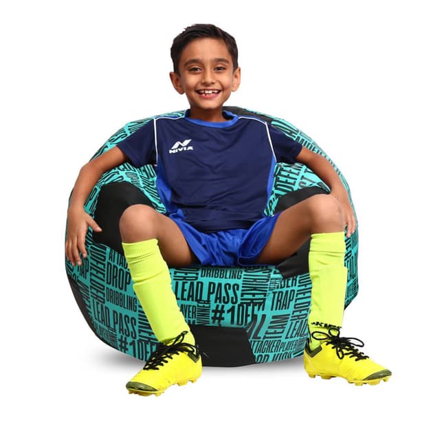 Orka Digital Printed Kids Foorball With Mathching Footstool Filled Bean Bag With Beans (FB09 Teal,Black)