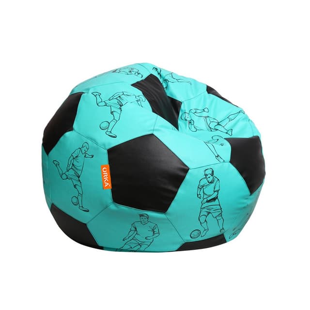 Orka Digital Printed Kids Foorball With Mathching Footstool Filled Bean Bag With Beans (FB10 Teal,Black)