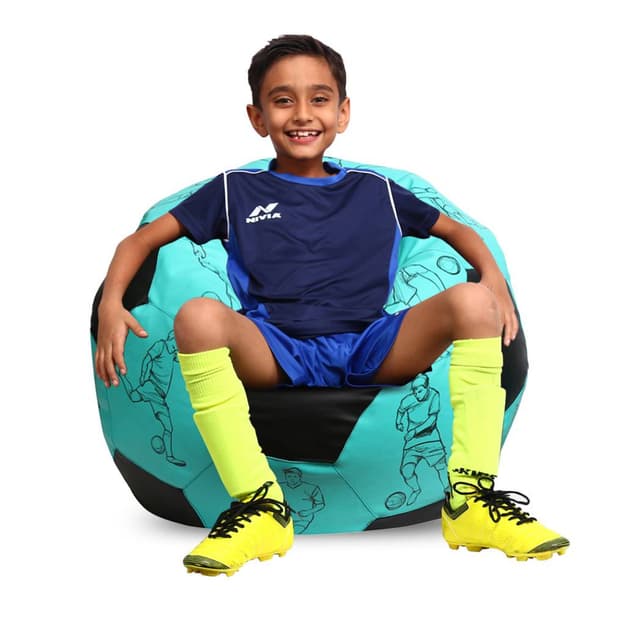 Orka Digital Printed Kids Foorball With Mathching Footstool Filled Bean Bag With Beans (FB10 Teal,Black)