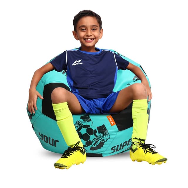 Orka Digital Printed Kids Foorball With Mathching Footstool Filled Bean Bag With Beans (FB11 Teal,Black)