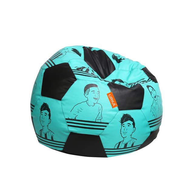 Orka Digital Printed Kids Foorball With Mathching Footstool Filled Bean Bag With Beans (FB12 Teal,Black)