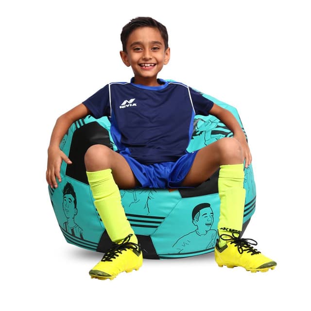 Orka Digital Printed Kids Foorball With Mathching Footstool Filled Bean Bag With Beans (FB12 Teal,Black)