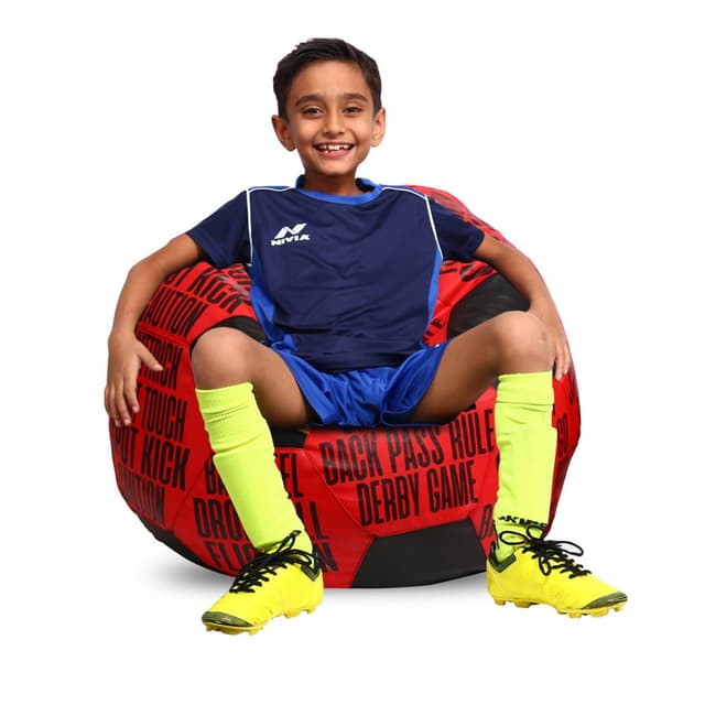 Orka Digital Printed Kids Foorball With Mathching Footstool Filled Bean Bag With Beans (FB13 Teal,Black)