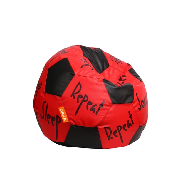 Orka Digital Printed Kids Foorball With Mathching Footstool Filled Bean Bag With Beans (FB14 Red,Black)