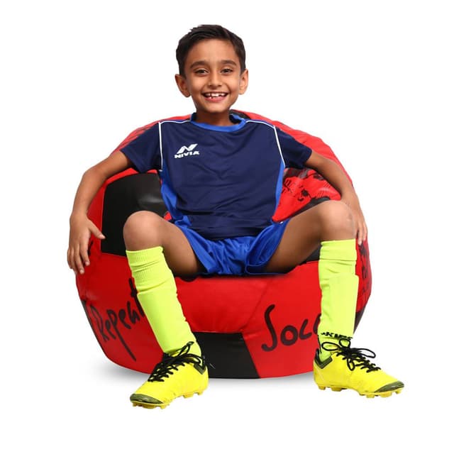 Orka Digital Printed Kids Foorball With Mathching Footstool Filled Bean Bag With Beans (FB14 Red,Black)
