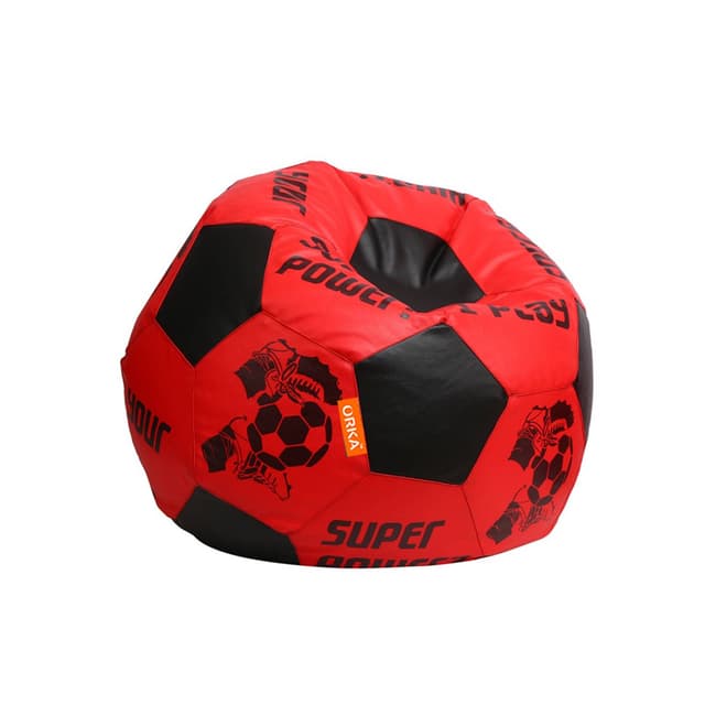 Orka Digital Printed Kids Foorball With Mathching Footstool Filled Bean Bag With Beans (FB17 Red,Black)