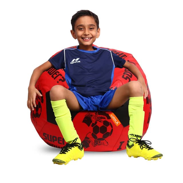 Orka Digital Printed Kids Foorball With Mathching Footstool Filled Bean Bag With Beans (FB17 Red,Black)