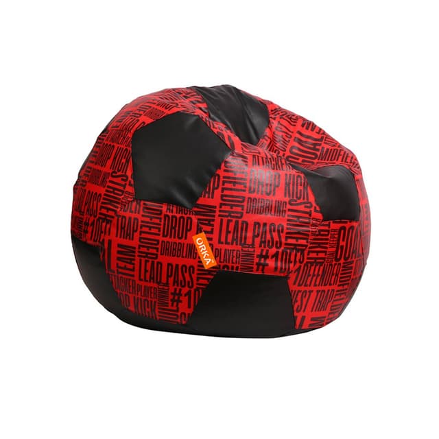 Orka Digital Printed Kids Foorball With Mathching Footstool Filled Bean Bag With Beans (FB18 Red,Black)