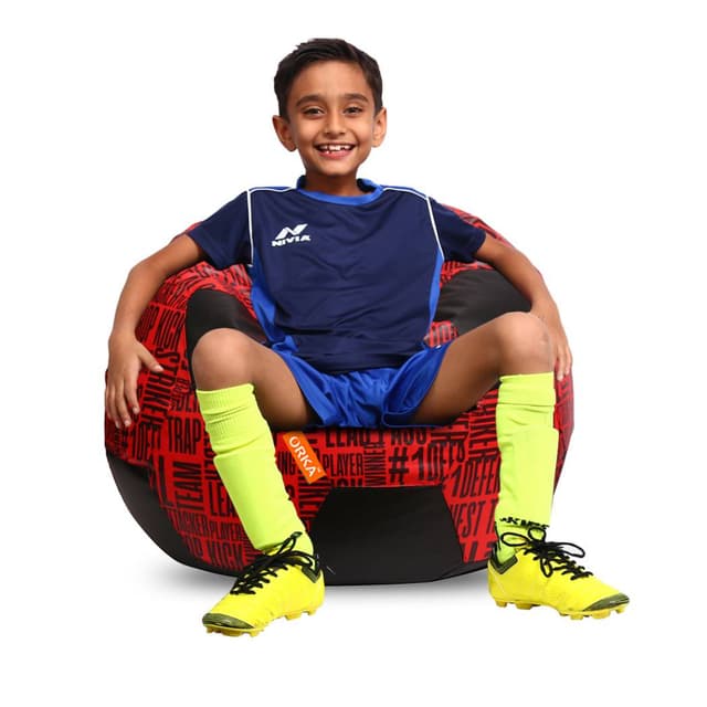 Orka Digital Printed Kids Foorball With Mathching Footstool Filled Bean Bag With Beans (FB18 Red,Black)