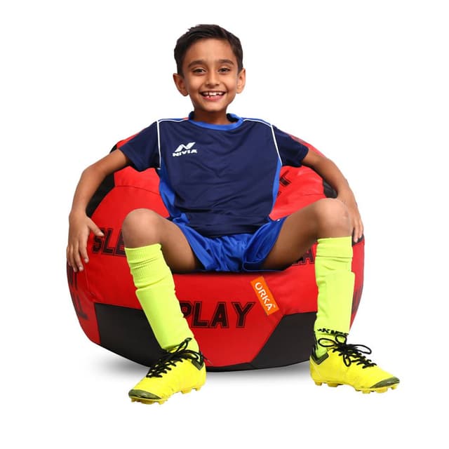 Orka Digital Printed Kids Foorball With Mathching Footstool Filled Bean Bag With Beans (FB19 Red,Black)