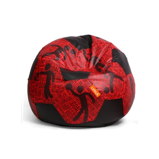 Orka Digital Printed Kids Foorball With Mathching Footstool Filled Bean Bag With Beans (FB21 Red,Black)