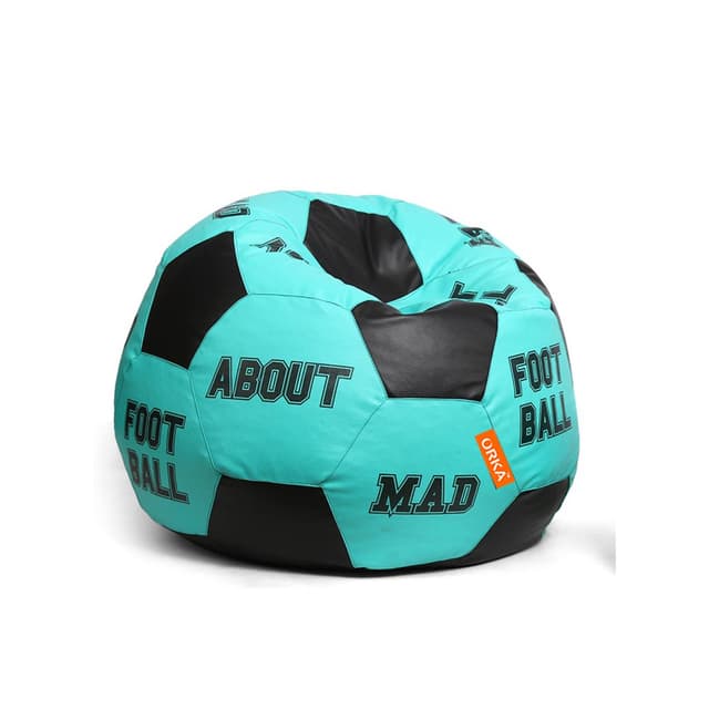 Orka Digital Printed Kids Foorball With Mathching Footstool Filled Bean Bag With Beans (FB25 Teal,Black)