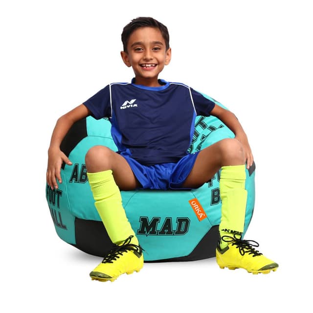 Orka Digital Printed Kids Foorball With Mathching Footstool Filled Bean Bag With Beans (FB25 Teal,Black)
