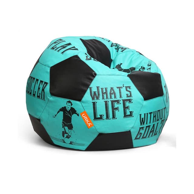 Orka Digital Printed Kids Foorball With Mathching Footstool Filled Bean Bag With Beans (FB28 Teal,Black)